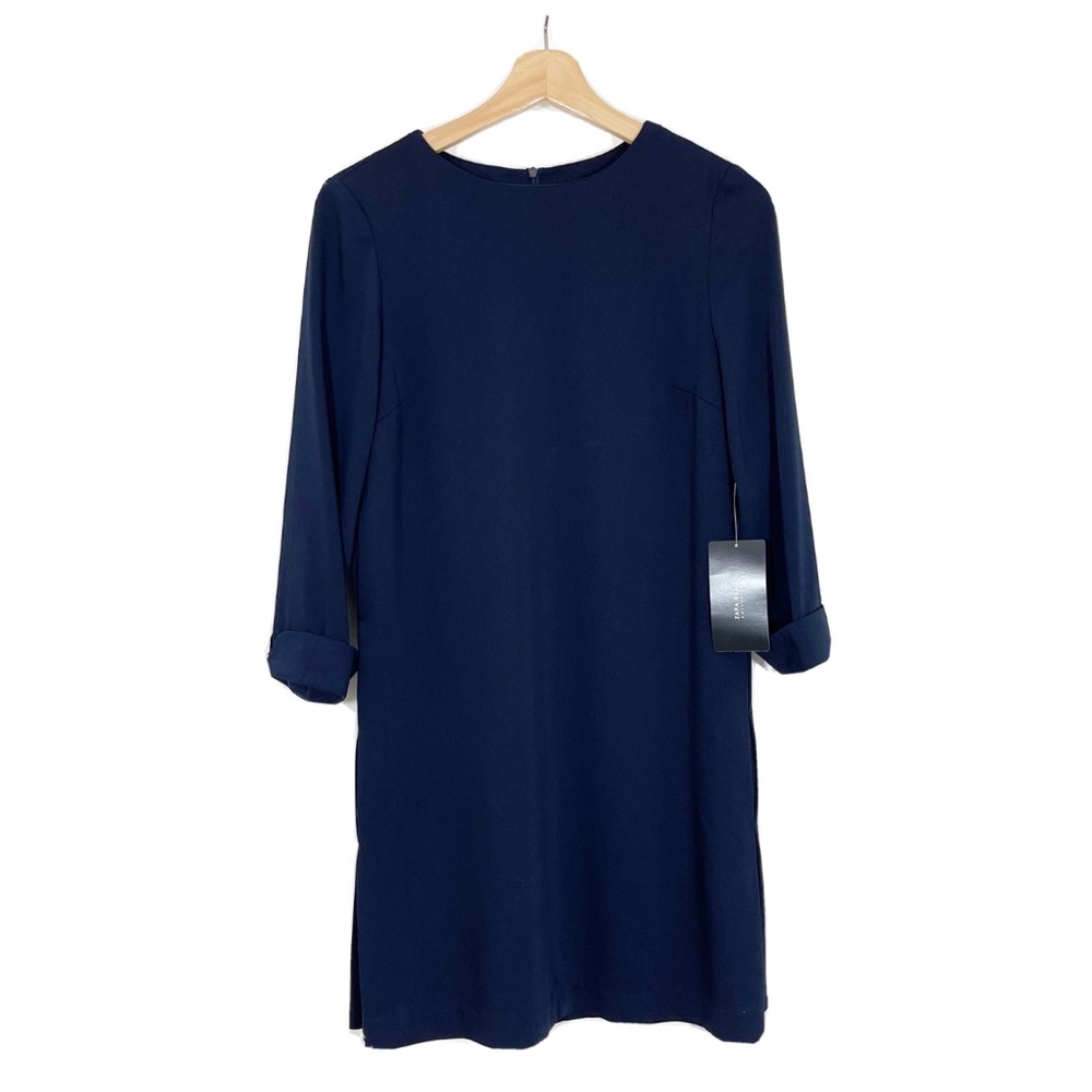 NWT Zara Shift Dress 3/4 Sleeves Navy Blue Sz XS